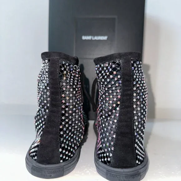 Saint Laurent Rhinestone High-Top Sneakers Black EU 38 New - Picture 5 of 8